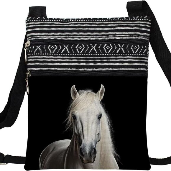 Handbags - Small Ethnic Pattern Crossbody Bag with Zipper Pocket and Adjustable Strap